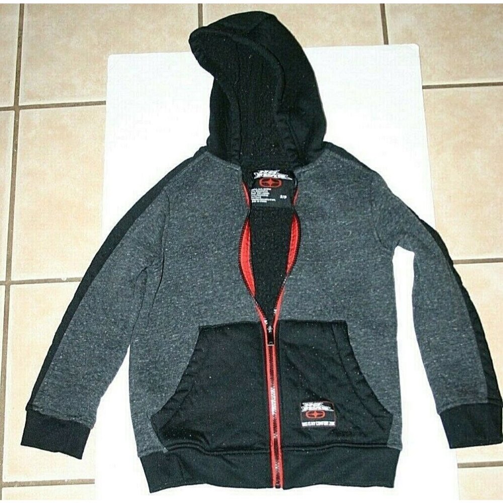 No Fear hoodie sweater youth small jacket fleece zip up gray black boys